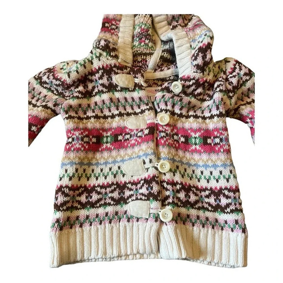 Genuine Kids Girls Multicolored Fair Isle Oshkosh Hooded Knit Cardigan S… - Picture 3 of 5